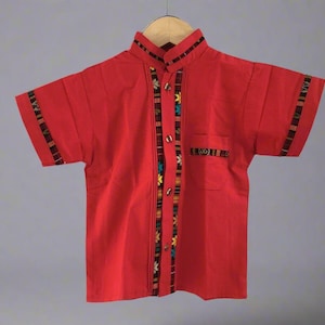 Boy&#39;s Traditional Handmade Mexican Guayabera Shirt - Red