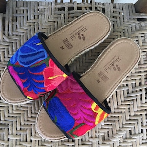Handmade Mexican Embroidered Slide Sandals - Zapatos Artesanos - Size Womens 7