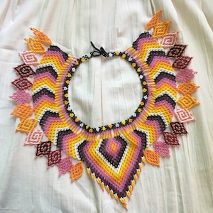 Handmade Mexican Huichol Bead Necklace - Huichol Folk Art Jewelry