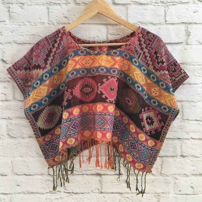 Blusa Artesanal Mexican Hippie Blouse Hippie /& Boho Crop Top Women/'s Handmade Woven Mexican Crop Top One Size Bohemian Blouse