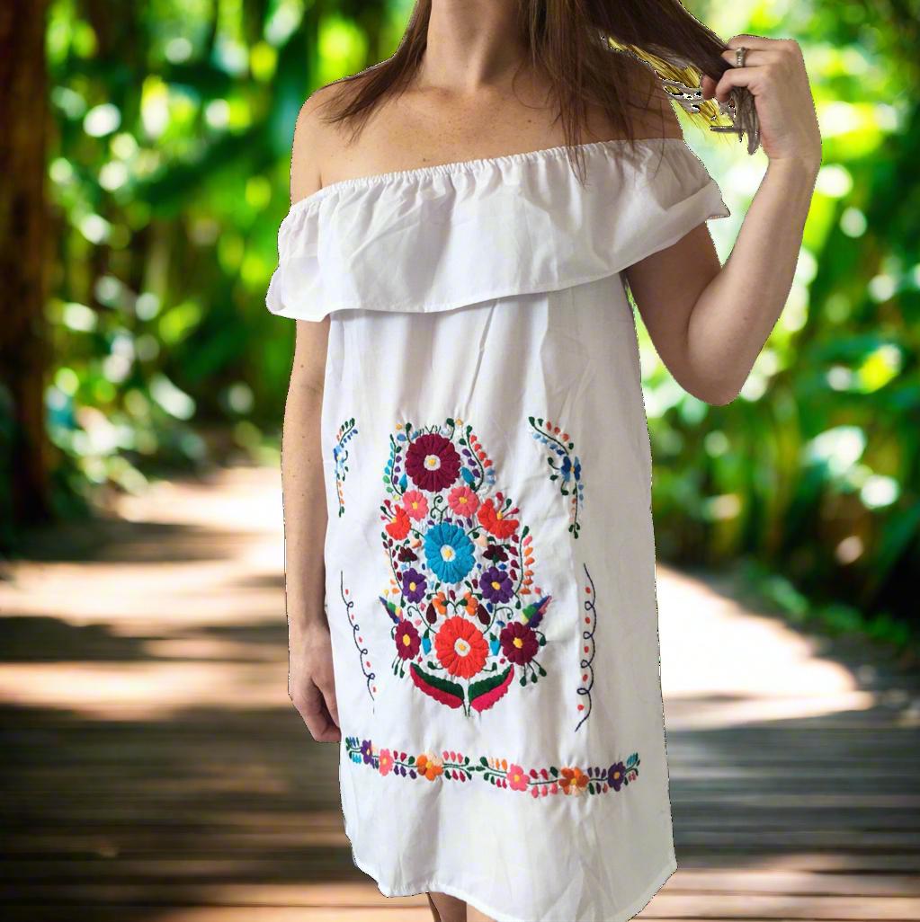 white off the shoulder mexican dress Mariposa Off Shoulder Mexican Maxi Dress M / White