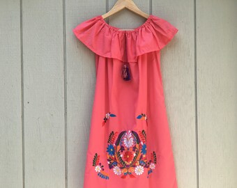 Women&#39;s Handmade Off the Shoulder Embroidered Mexican Dress - Vestido Mexicano