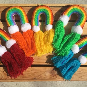 Handmade Hand Embroidered Mexican Felt Rainbow Arcoiris Pom Pom