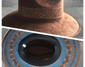 Handmade Mexican Mexican Sombrero Hat - Hand Painted Faux Suede - Artesanal