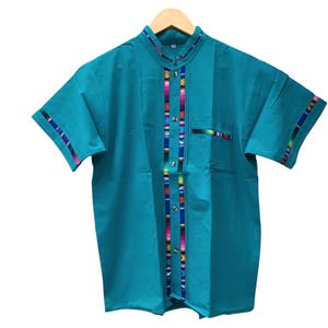 Handmade Men&#39;s Traditional Teal Mexican Guayabera - Size Small Medium Large XL