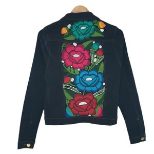 Handmade Embroidered Mexican Denim Jean Jacket - Size Small - Chamarra Bordada