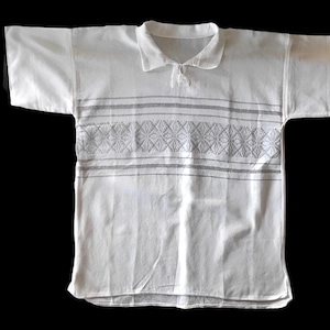 Mens White Size Medium Mexican Guayabera Shirt - Casual Polo Style