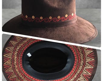 Handmade Mexican Mexican Sombrero Hat - Hand Painted Faux Suede - Artesanal