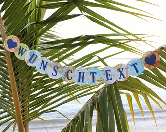 Reise Girlande im Weltkarten Look personalisiert - Wimpelkette - Wimpelgirlande