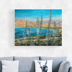 Kinneret See Gemälde, See von Galiläa und die Golanhöhen, Landschaft Israels. Leinwanddruck auf Rahmen gespannt, Israel Jüdische Kunst Heiliges Land