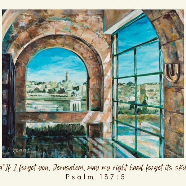 Jerusalem Painting | Israel landscape |  Jewish artwork from the holy land Postcard or Small Picture
