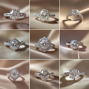 40 imágenes de stock de anillos de compromiso | Fotos de anillo de diamantes de oro | Formatos de Instagram y Stories | Imágenes de joyería estética con IA | Descarga instantánea