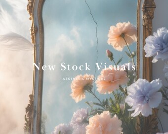 Mystical Mirror Photo Bundle | Dreamy Vision Floral Sky, Unique Stock Images | Vintage Aesthetic Photo Visuals for Creatives & Creators