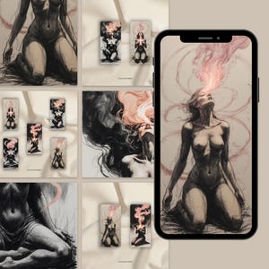 Visuels de travail Deep Shadow | Téléchargement numérique de l'énergie féminine |  Pack Oracle Tarot Esthétique | Images haute résolution resiables | Utilisation commerciale