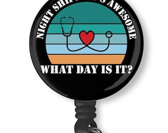 Night Shift Nurse Badge Reel: Funny Stethoscope Heart ID Holder
