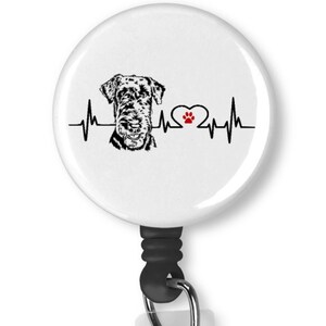 Airedale Terrier Heartbeat EKG Heartline Retractable Badge Reel ID Holder