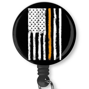 Thin Orange Line Distressed American Flag Badge Reel ID Holder Search And Rescue