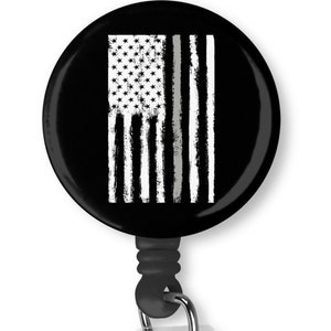 Thin Grey Line Distressed American Flag Badge Reel ID Holder Corrections Officer