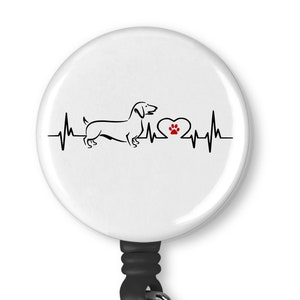 Wiener Dog Dachshund EKG Heartbeat Badge Reel ID Holder