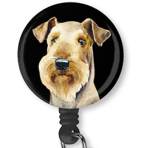 Airedale Terrier Badge Reel: Dog Lover ID Holder