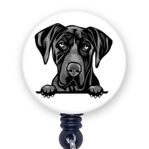 Black Great Dane Retractable Badge Reel – Dog Lover ID Holder
