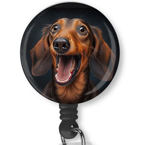 Cute Happy Dachshund Retractable Badge Reel ID Holder