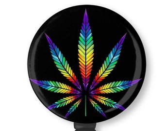 Marijuana Leaf Pot Weed Psychedelic Retractable Reel Chrome Badge ID Card Holder Clip 