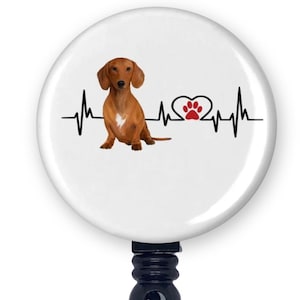Dachshund Badge Reel: Heartbeat Paw Print, Retractable ID Holder