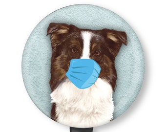 Border Collie With A Face Mask Badge Reel ID Holder