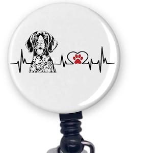 German Shorthaired Pointer Dog Heartbeat EKG Heart line Badge Reel ID Holder