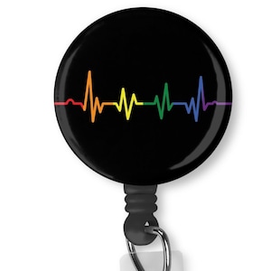 Rainbow LGBTQ Pride Equality EKG Heartbeat Heart Line Retractable Badge Reel ID Holder