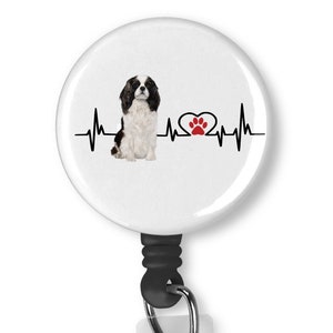 Cavalier King Charles Spaniel Pick Your Dog Color EKG Heartbeat Heart Line Badge Reel ID Holder