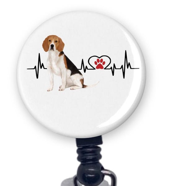 Beagle Heartbeat EKG Heart Line Pick Your Dog Color Badge Reel ID Holder