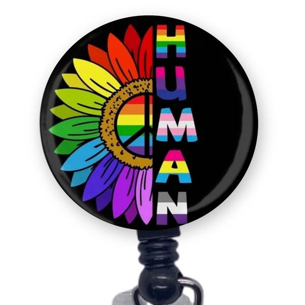 Porta credencial retráctil con diseño de girasol y arcoíris para la igualdad de derechos de las personas LGBTQ