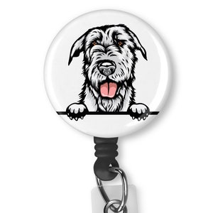 Peeking Irish Wolfhound Dog Retractable Badge Reel ID Holder