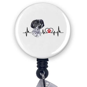 German Shorthaired Pointer Heartbeat EKG Heart Line Badge Reel ID Holder