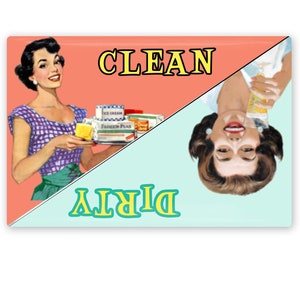 Retro Housewives Clean Dirty Dishwasher Magnet 2&quot; x 3&quot;