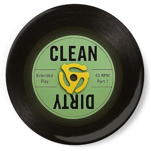 Retro Vinyl Record Clean Dirty Dishwasher Magnet – Green Label with Yellow Spindle 3.5"
