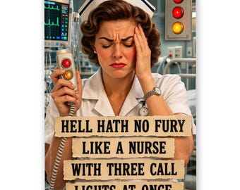 Funny Retro Nurse Magnet: Hell Hath No Fury Quote - RN Gag Gift