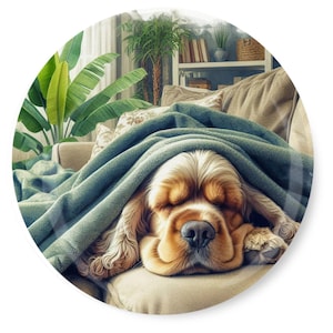 3.5&quot; Cute Sleeping Buff Cocker Spaniel Magnet - Home & Office Decor