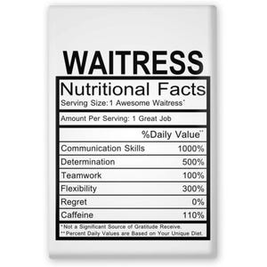 Funny Waitress Pin, “110% Caffeine,” Nutrition Facts Server Gift