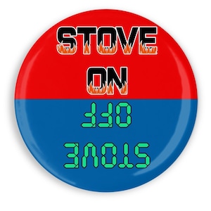 2.25&quot; Stove On Off Reminder Magnet – Fire Safety Kitchen Magnet – Red Blue  Alert Sign