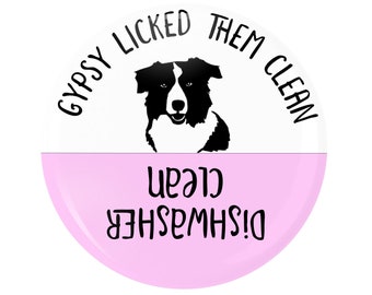 2.25" Personalized Border Collie Pink and White Dishwasher Clean Dog Licked Them Clean Magnet