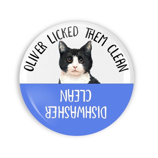 Black And White Cat Personalized Dishwasher Clean Cat Licked Them Clean Magnet