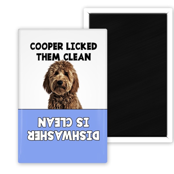Pick Your Color Goldendoodle Personalized Dishwasher Clean Dirty Dog Licked Them Clean Magnet