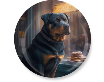 3.5" Adorable Rottweiler Peeking Out of Parisian Bakery Artistic Design Novelty Fridge Magnet