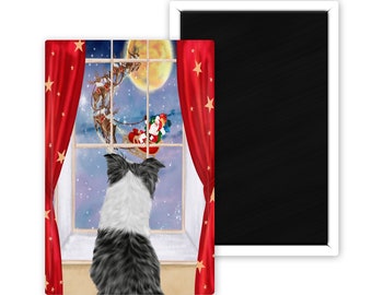 Pick Your Color Border Collie Waiting At The Window For Santa Christmas Magnet