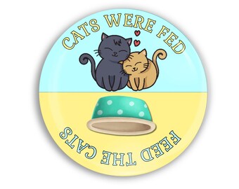 2.25" Cute Feed The Cats Blue And Yellow Pet Feeding Reminder Magnet