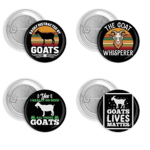 Funny Goat Lover Pin-Back Button Set – 1.5&quot; Farm Animal Humor Pins – Easily Distracted by Goats – Goat Whisperer Gifts