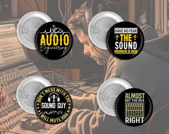 1.5" Audio Engineer Pin Back Button Set of 4, Unique Sound Engineer Gifts, Musician Gear, Studio Equipment, DJ Accessories